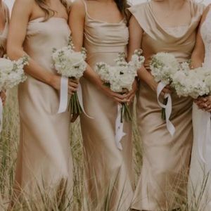 Revelry Skye Satin Dress in Gold Champagne (703)